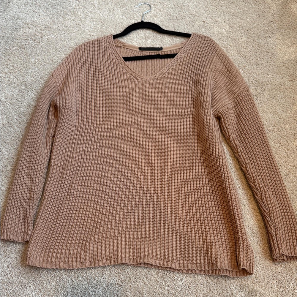 Jenni Kayne V-Neck Waffle Knit Sweater - Taupe Pink
